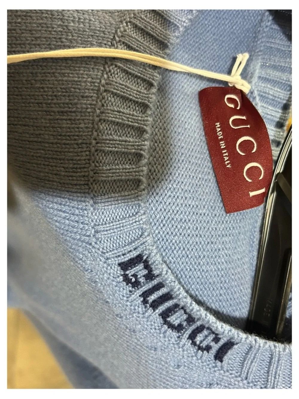 Gucci Light Blue Men's felted wool knit Crewneck Sweater size XL Italy